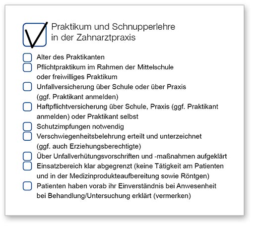 Praktikum und Schnupperlehre in der Zahnarztpraxis – Checkliste