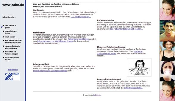 zahn.de im Jahr 2012: die BLZK-Patienten-Website in ihren Kinderschuhen